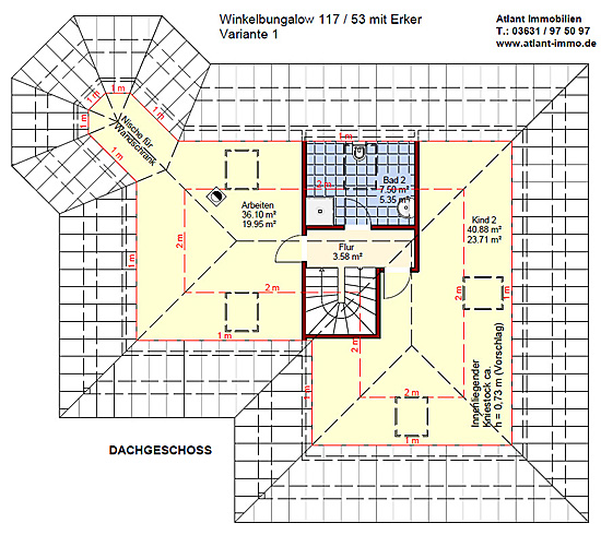 Winkelbungalow 117 / 53 Grundriss Dachgeschoss bei Ausbau